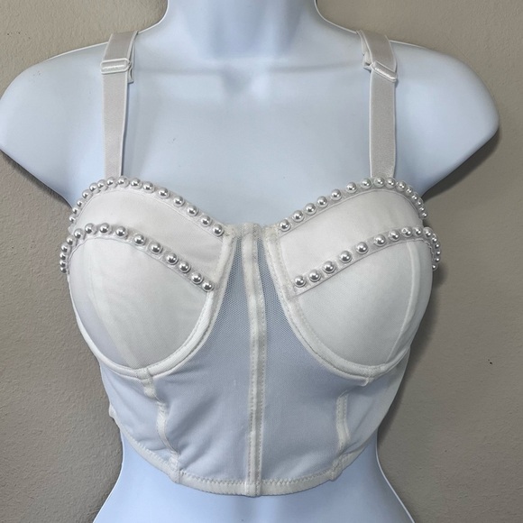 Say What? Tops - Say What White Mesh Pearl Crop Bralette Size Small New With Tags